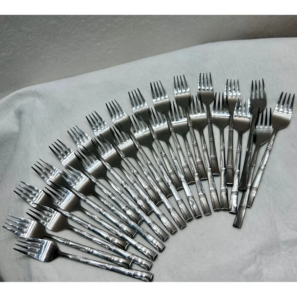 Orleans Silver Bamboo Stainless Steel Flatware 24pc Set Salad Forks